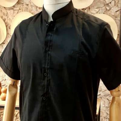 black mandarin collar guayabera shirt for men