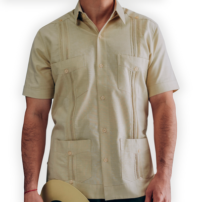 Authentic beige Cuban guayabera short-sleeve