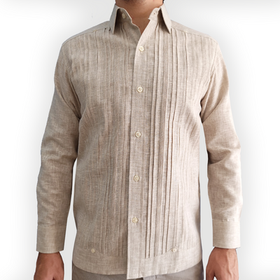 Beige guayabera shirt – long-sleeve men’s linen shirt