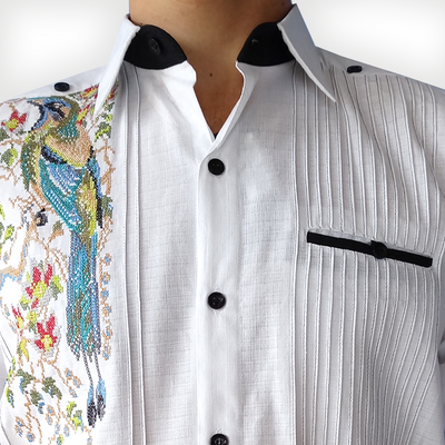 Bird embroidered guayabera