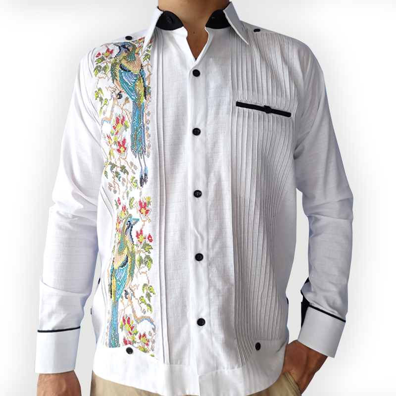 Bird embroidered guayabera – Casa Habana handcrafted men’s linen shirt