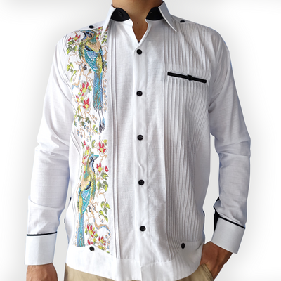 Bird embroidered guayabera – Casa Habana handcrafted men’s linen shirt