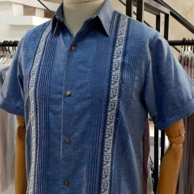Blue embroidered guayabera shirt