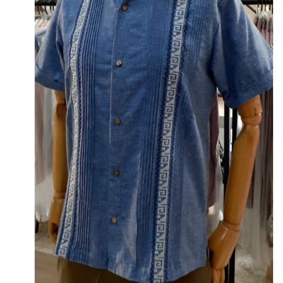 Blue embroidered guayabera shirt for men