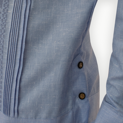 Blue embroidered linen-cotton guayabera shirt