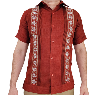 Burnt orange embroidered guayabera