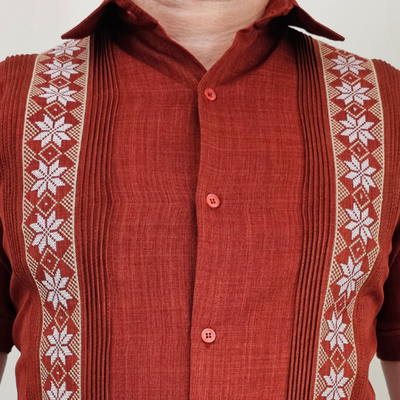 Burnt orange embroidered guayabera shirt
