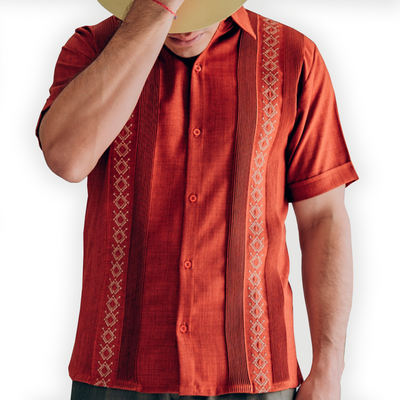 Burnt orange guayabera – elegant short sleeve men’s linen shirt by Casa Habana