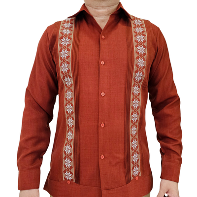 Burnt orange long sleeve guayabera – men’s handcrafted linen shirt by Casa Habana