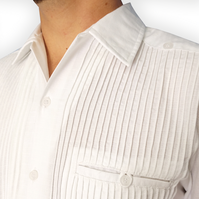 Close-up of Mexican Guayabera linen cotton texture