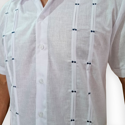 Close-up of modern guayabera shirt men with refined stitching