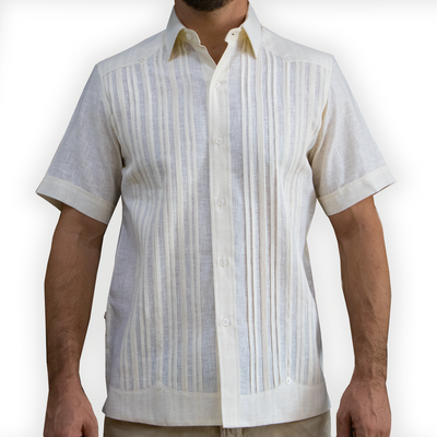 Cream short sleeve guayabera shirt