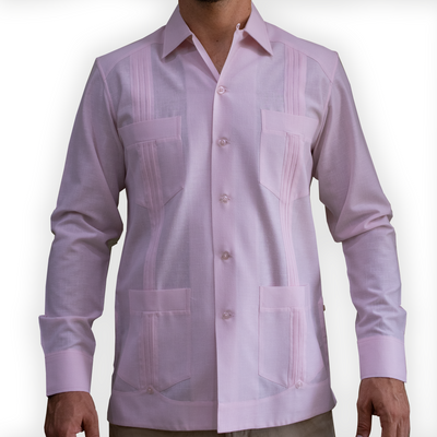 Cuban pink long sleeve guayabera