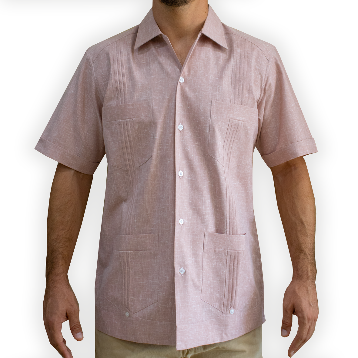 Cuban pink short sleeve guayabera
