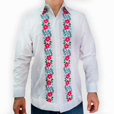 Floral embroidered guayabera shirt for men – Casa Habana colorful Mexican design