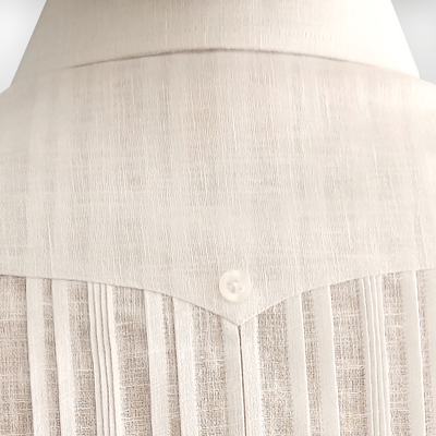 Groom wearing white long-sleeve formal wedding guayabera