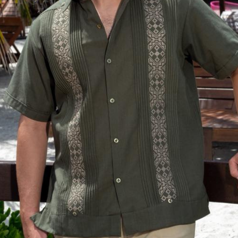 military green guayabera shirt for men
