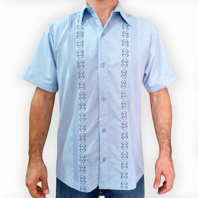 Light blue embroidered short sleeve guayabera shirt