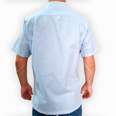 Light blue embroidered short sleeve guayabera shirt for men