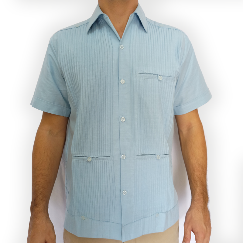 Light blue short sleeve guayabera – elegant men’s linen summer shirt by Casa Habana