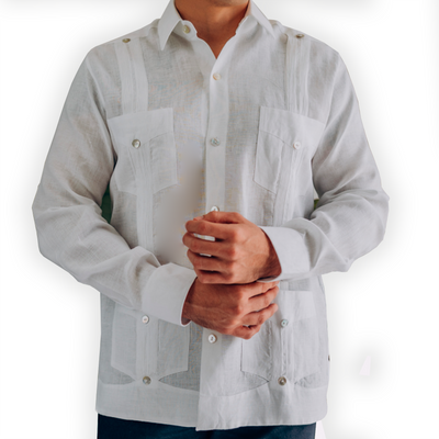 Long-sleeve linen guayabera shirt for men