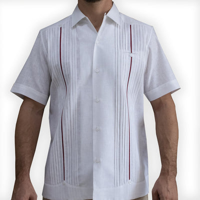 Luxury short-sleeve guayabera with red trim