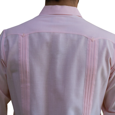 Man wearing Cuban pink long sleeve guayabera