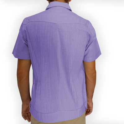 Man wearing lilac short sleeve guayabera