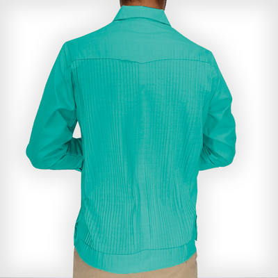 Man wearing mint green long sleeve guayabera