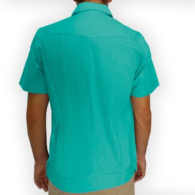 Man wearing mint green short sleeve guayabera