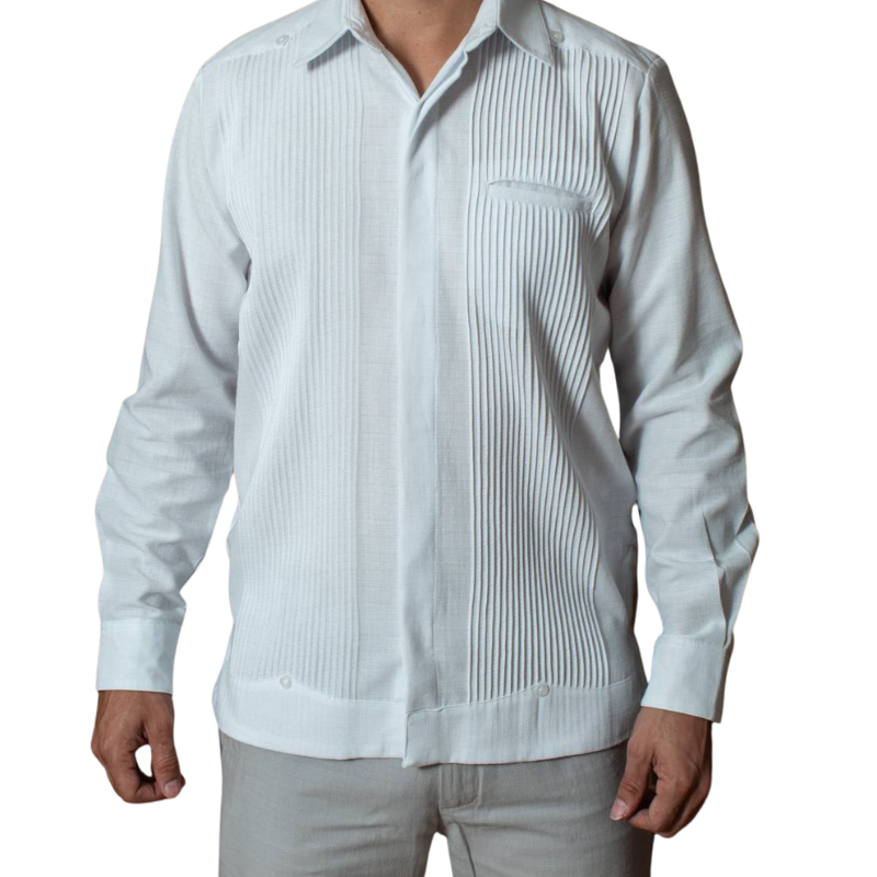 Man wearing presidential white guayabera at a formal event