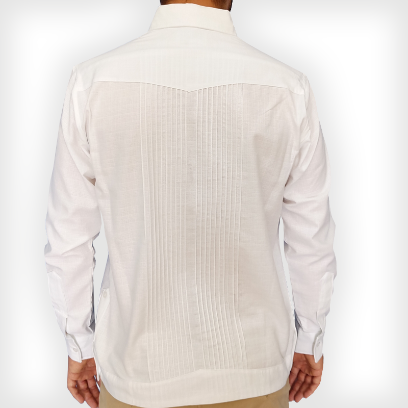 Man wearing white floral embroidered guayabera – Casa Habana Embroidered Collection