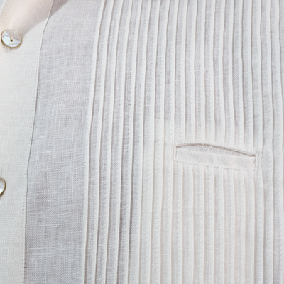 Man wearing white linen guayabera shirt men – elegant Cuban wedding style by Casa Habana