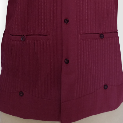 Man wearing wine red long sleeve guayabera