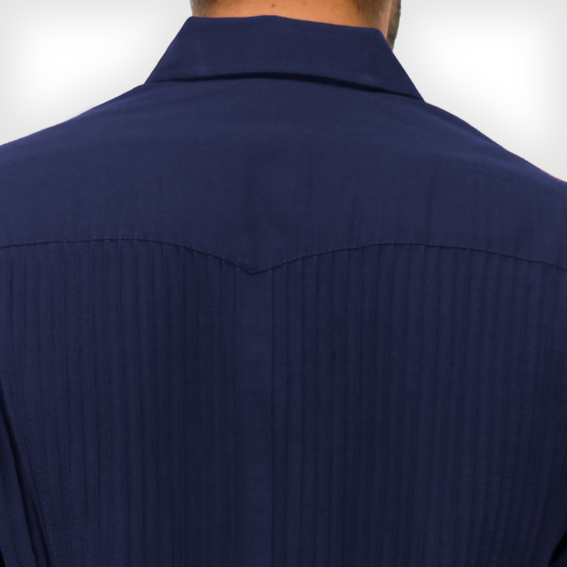 Navy blue long sleeve guayabera – men’s elegant linen shirt by Casa Habana