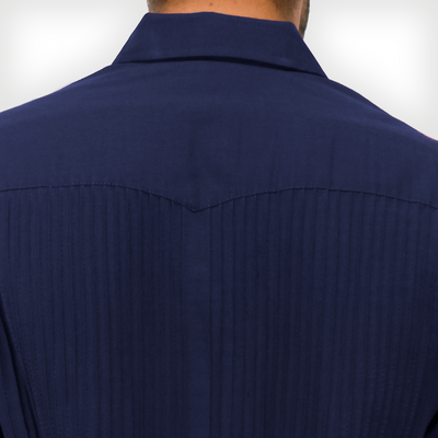 Navy blue long sleeve guayabera – men’s elegant linen shirt by Casa Habana