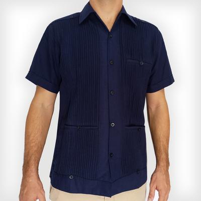 Navy blue short sleeve guayabera