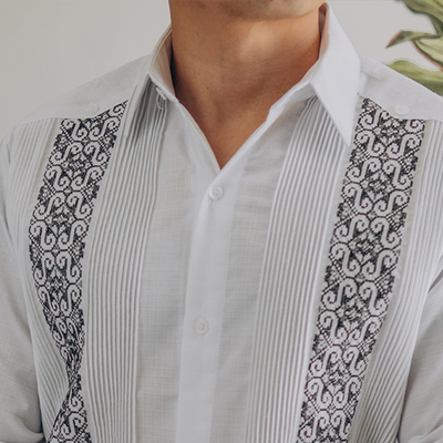 Presidential white embroidered guayabera shirt