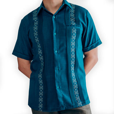 Teal short sleeve guayabera