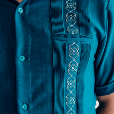 Teal short sleeve guayabera shirt
