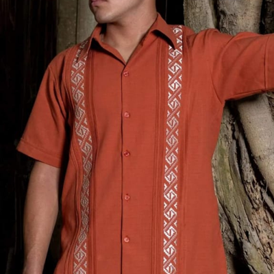 Terracotta short sleeve guayabera shirt for men