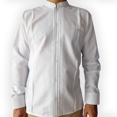 Traditional white guayabera with mandarin collar