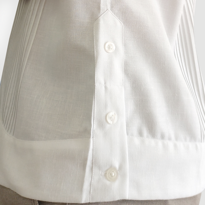 White Presidential Guayabera with black trousers – Casa Habana Collectio