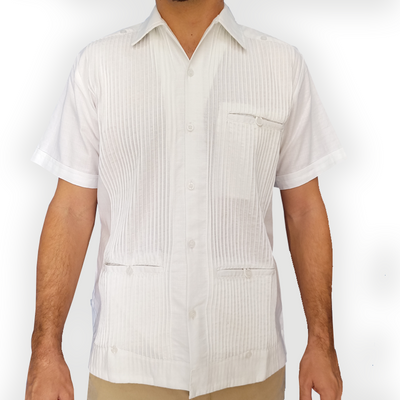 White Short-Sleeve Guayabera Shirt for Men