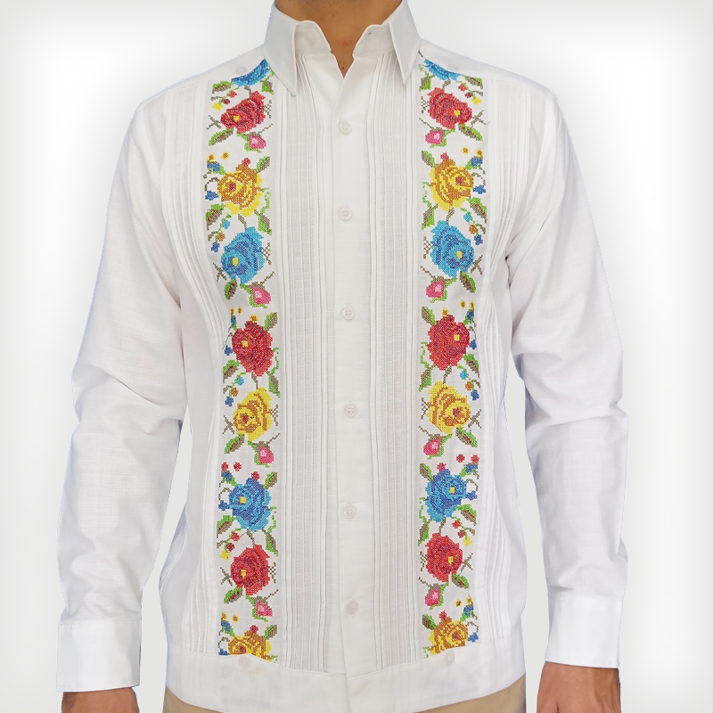 White floral embroidered guayabera – Yucatán inspired men’s shirt by Casa Habana