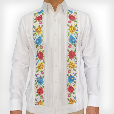 White floral embroidered guayabera – Yucatán inspired men’s shirt by Casa Habana
