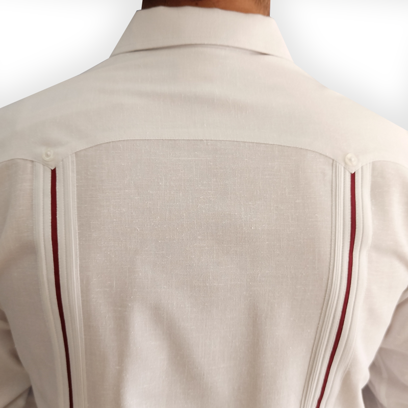 White guayabera with red trim for weddings and formal events