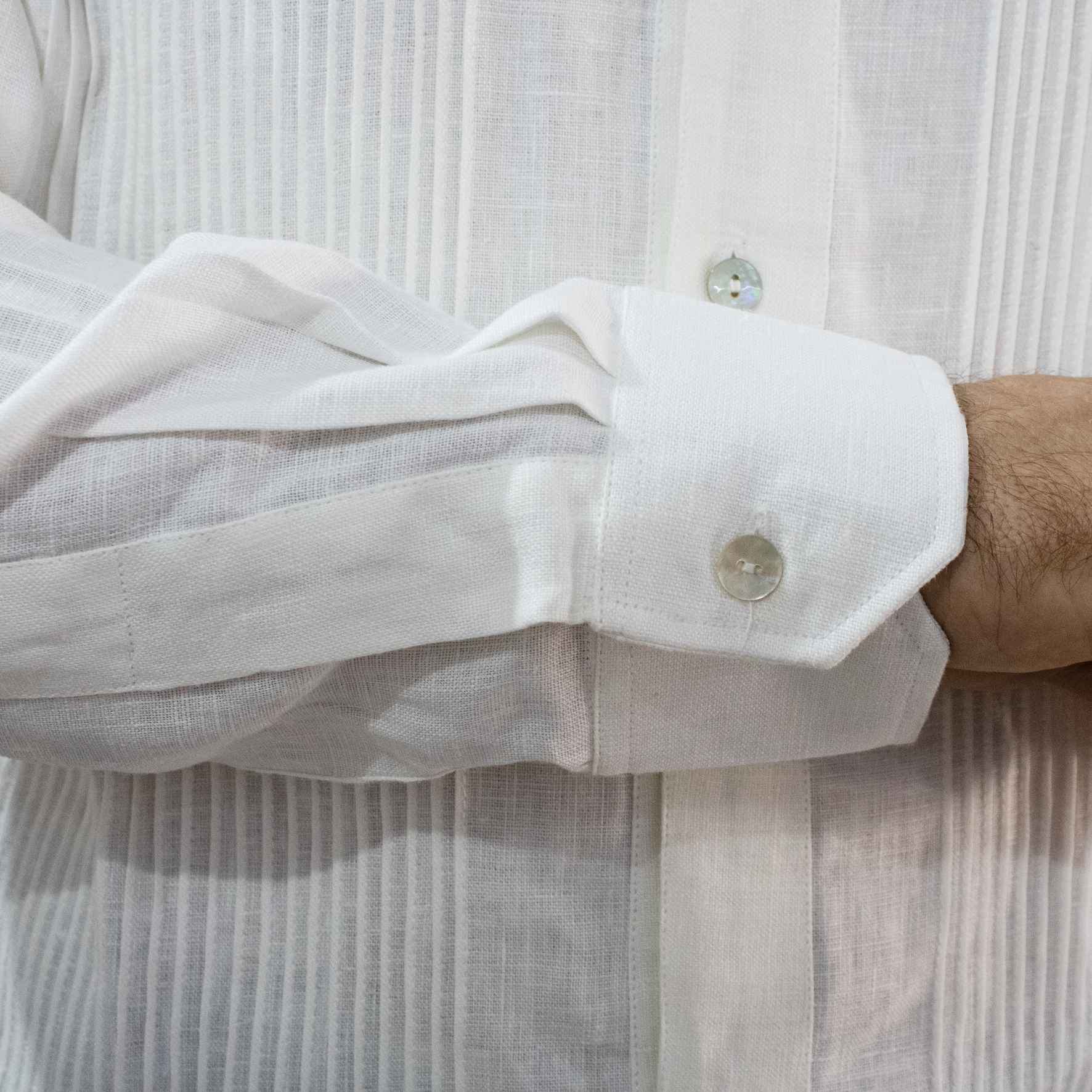 White linen guayabera shirt men paired with beige pants – Casa Habana Collection