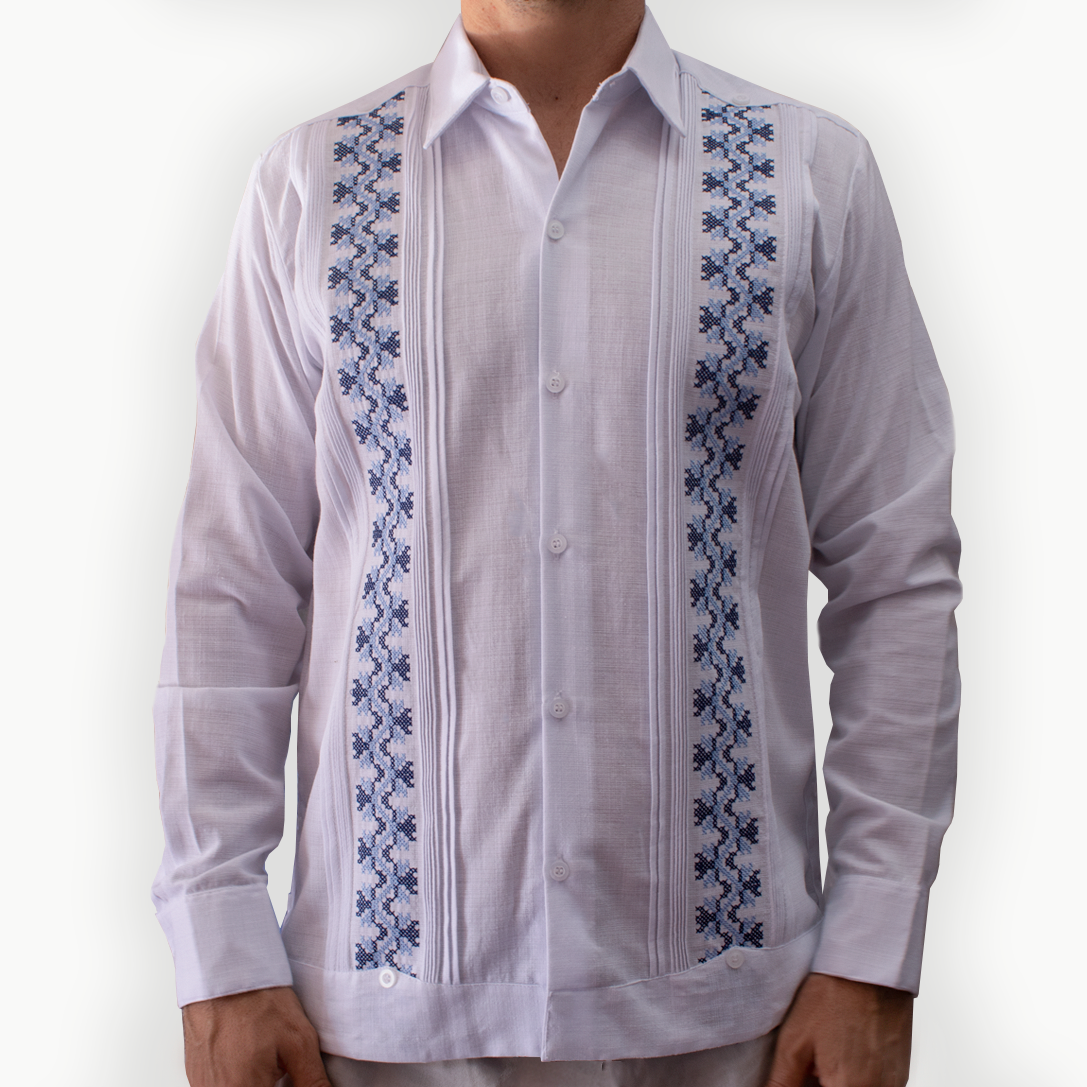 White long-sleeve embroidered guayabera – Casa Habana elegant men’s shirt