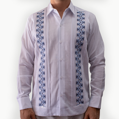 White long-sleeve embroidered guayabera – Casa Habana elegant men’s shirt